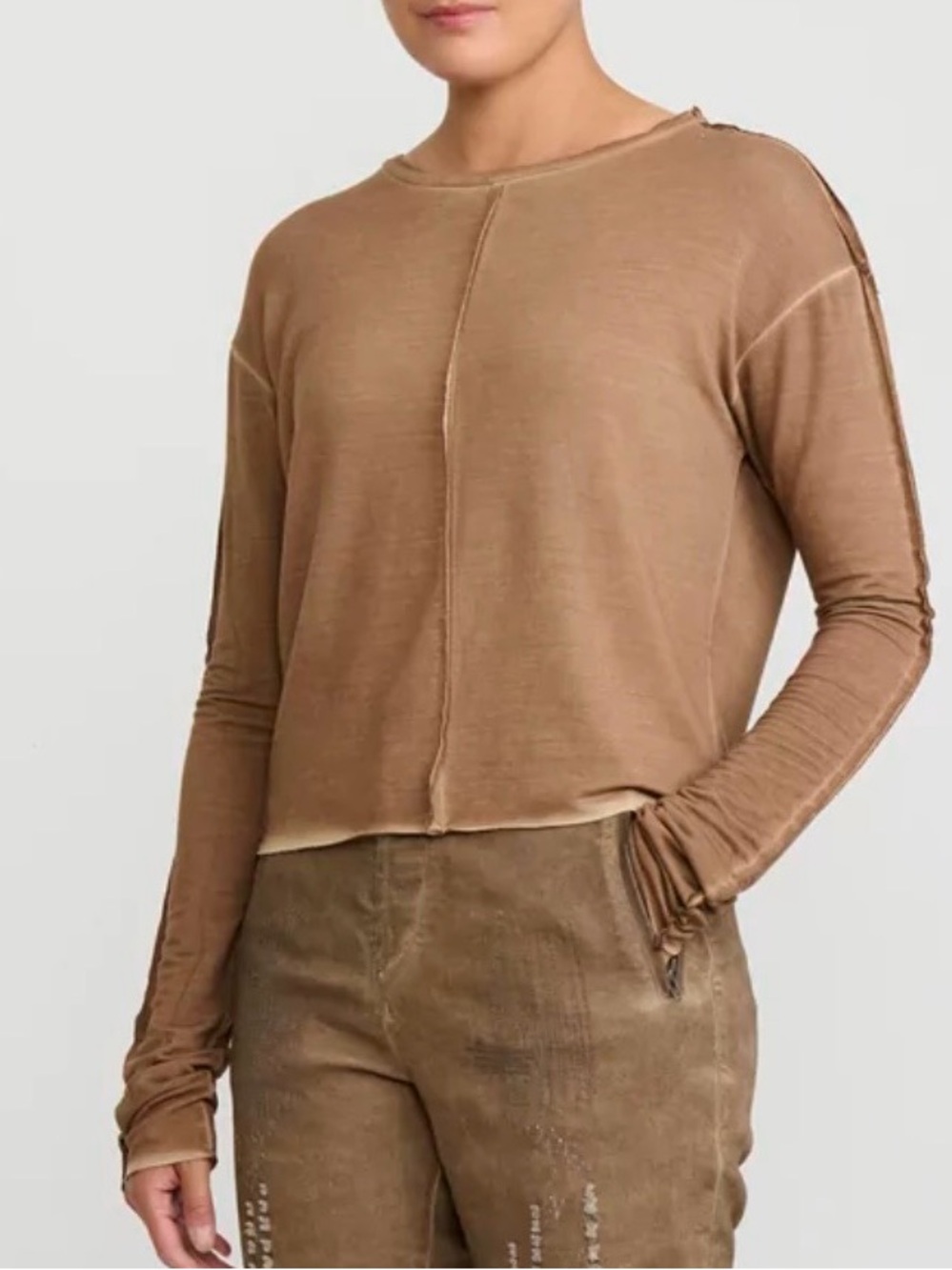 UMIT UNAL Garment Dyed Long Sleeve Ombré Viscose T-Shirt in Terra Brown Sz S
